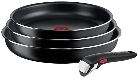 Tefal Ingenio Easy On - Juego de 3 Sartenes 22/24/26 cm + Mango extraíble, No apto inducción, antiadherentes, revestimiento titanio, Thermo-signal, apto lavavajillas y horno
