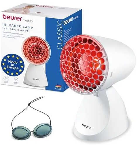 Beurer IL 11 Lámpara de infrarrojos con rejilla protectora, dispositivo médico con calor calmante para uso en resfriados y tensiones musculares, 5 niveles de inclinación