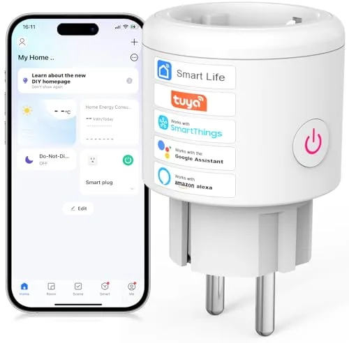 SURFOU Enchufe Inteligente Wifi con Consumo Electrico, Programador Enchufe Alexa, Tomada Inteligente con Temporizador, Control Remoto por APP & Voz, Compatible con Alexa, Google Home y SmartThings