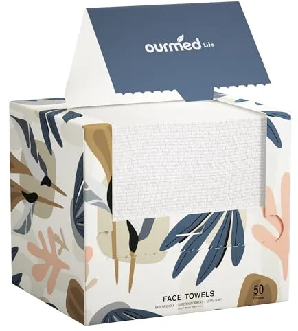 Ourmed Life Toallas Faciales Desechables Biodegradables, Toallitas Faciales Sin Pelusa para Piel Sensible, Limpieza, Cuidado de la Piel y Desmaquillante, Secas 12