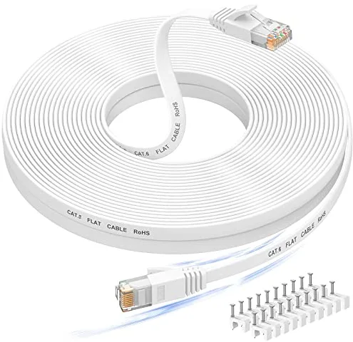 Nixsto Cable Ethernet 15 metros, Cable de red Cat 6 alta Velocidad, Cable Internet plano con conector Rj45 para módem Rúter Switch PS4, Compatible con el Cable Lan CAT 7, CAT 8, Blanco