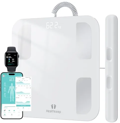 Báscula Inteligente de Baño con 8 Electrodos, Báscula de Precisión Bioimpedancia, Básculas Digitales Baño, 18 Mediciones Esenciales, para Andriod y iOS