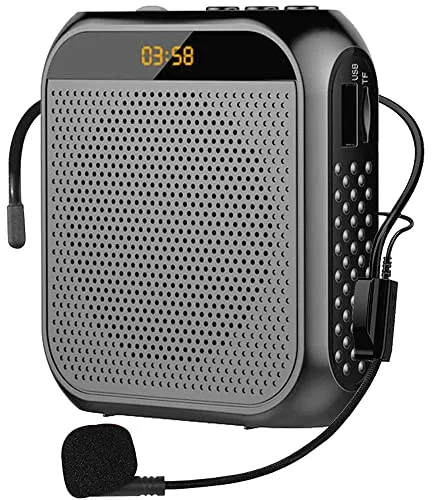 Amplificador de Voz Portátil para Profesor, 2200mAh Recargable Altavoz Microfono Sistema PA Auricular Micrófono con Altavoz para Guia Turistico, Profesores, Reunión, Yoga, Aula (Negro)