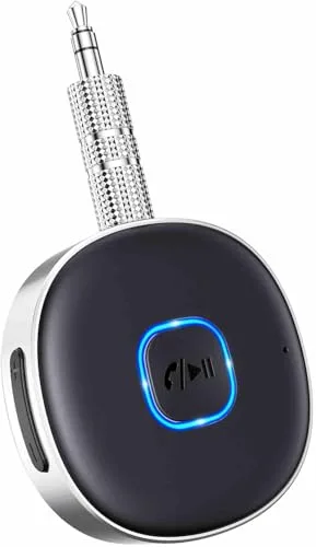 Mohard Receptor Bluetooth 5.0, AUX Adaptador Bluetooth Coche Audio Jack 3.5mm para Estéreo Domestico/Altavoz/Auriculares con Cable, Llamadas Manos Libres y Conexión Dual, Tiempo de Reproducción 16H