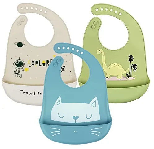 SLOSH Baberos Silicona Bebé Impermeables Flexible Suave de 6 Meses a 6 Años 1 año 2 años Grande Ajustable para Niño Unisex