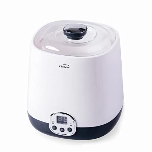 Lacor - 69345 - Yogurtera HERA Supersilenciosa, Ideal para hacer Kéfir y Yogur Griego, Temporizador 48 horas, Apagado Automático, Pantalla LED, Capacidad: 1L, Ø17.5 x 20 cm, Peso 830g, Color Blanco