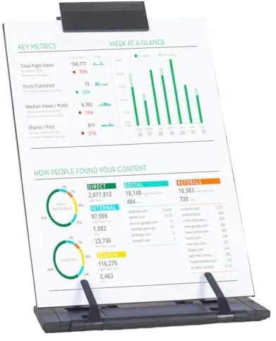 Pinkgarden Soporte para documentos de escritorio con 7 ángulos ajustables, alivia la tensión de ojos y cuello, soporte de papel de metal negro al escribir para leer A4, cartas, libros, recibos, hojas