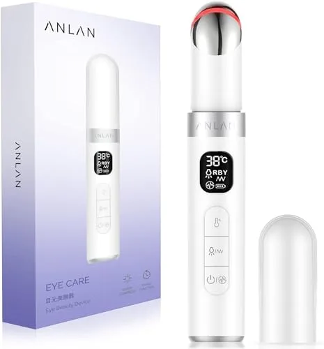 ANLAN Masajeador de Ojos Eléctrico, EMS Dispositivo de Ojos Antiarrugas y Antiedad, 3 Modos de LED Terapia, 38-45 ℃ Compresa Caliente, Mejora Ojeras, Bolsas, Hinchazón, Arrugas, Contorno de Ojos