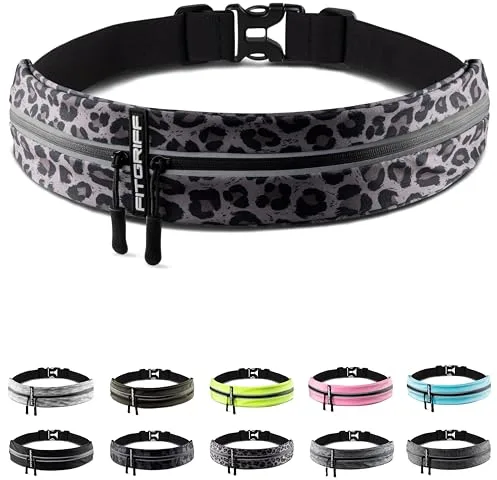 Fitgriff® Riñonera Running Deportiva - Cinturon Correr Hombre y Mujer - Porta Movil (para Todos los Smartphones) para Deporte, Walking (Leopard, S-M)