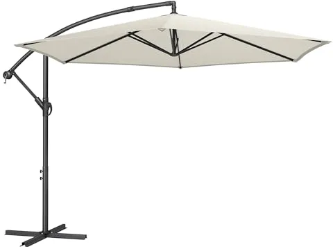 SONGMICS Sombrilla en Voladizo con Diámetro de 300 cm, con Soporte, para balcón, Protección UV UPF 50+, Manivela para Abrir y Cerrar, para Patio, Jardín, Beige GPU116M01