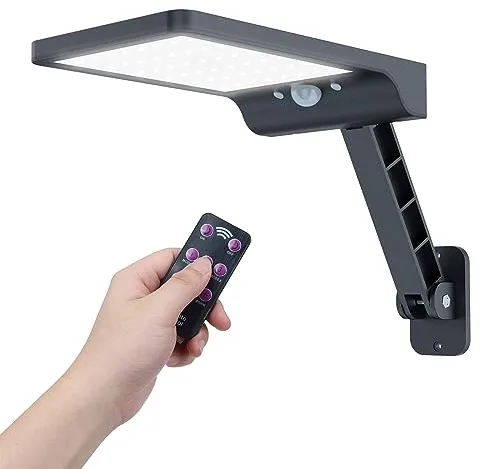 Foco Solar Exterior, COLBOR Farolas Solares LED Pared Jardín con Sensor de Movimiento con 3 Modos Ajustables IP65 Farolas Potente Impermeable con Control Remoto, Foco-Solar-Exterior-Farola-Luz