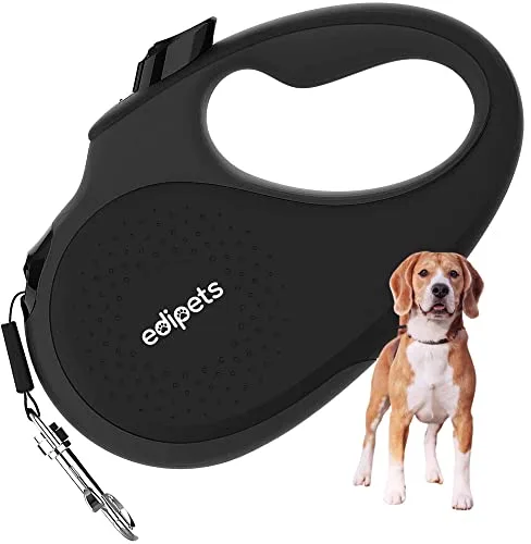 Edipets, Correa Perro Extensible, Retráctil, 5 Metros, 360º Sin Enredos, Cinta de Nailon para Adiestramiento y Paseo, para Perro Grande Mediano y Pequeño (Negro, < 25 Kg)