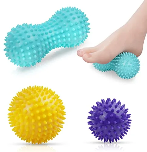 URAQT Bolas Masaje, 3pcs Pelota Masaje Muscular con Pinchos, Massage Balls para Rehabilitación, Masajeador de Pies y Manos de Aliviar Fascitis Plantar, Fisioterapia Cervicales, Liberación Miofascial