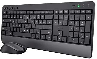 Trust Trezo Teclado y Raton Inalámbrico QWERTY Español, Diseño Sostenible, Teclado Silencioso y Ergonómico, Reposamuñecas, 48 Meses de Batería, 2.4 GHz, Mac, PC, Ordenador Portátil