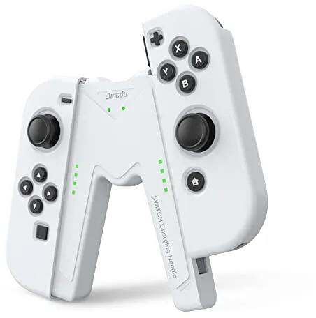 JINGDU Joy-con Soporte de manija de Carga para Nintendo Switch, Agarre Cómodo para Juegos en Forma de V con Función de Indicadores de Carga, Blanco
