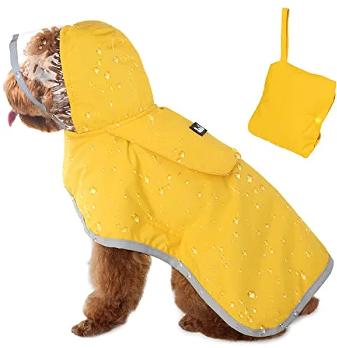 SlowTon Chubasquero Impermeable para Perros, Chubasquero Transparente de Doble Capa con Capucha para Perros pequeños, medianos y Grandes, Poncho para Perros con Banda Reflectante