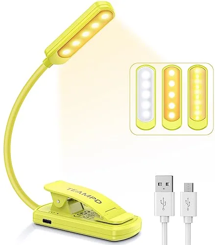 Luz Lectura, TEAMPD Lampara de Lectura USB Recargable de 360° Flexible con 10 LED 3 Modos de Luz (Luz Cálido y Blanco) Luz de Lectura para Lectores Noche, E-Reader, Tablet, Estudio, Cama, Libro, Viaje