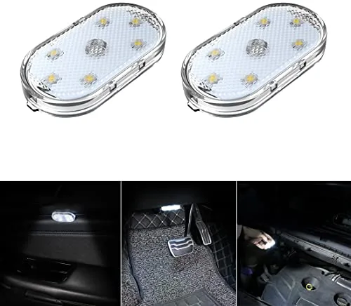2 Piezas Luces Led Interior del Coche,Blanco Iluminación Ambiental Interior del Coche,Luz de Lectura Interior de automóvil Recargable por USB