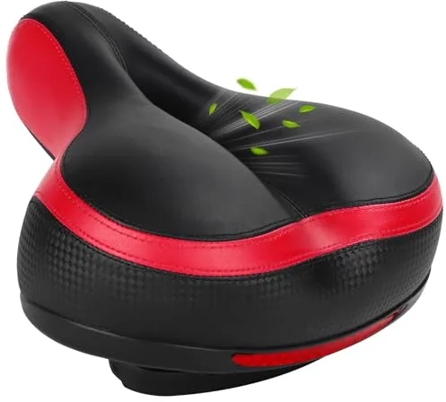 Dripex Sillín Bicicleta Cómodo Impermeable, Sillín de Bicicleta Gel (Negro+Rojo)