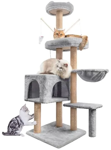 HOMIDEC Rascador para Gatos Árbol para Gatos,145cm Rascador, Torre de Escalada, Estable de Varios Niveles, árboles de Actividades con 7 Postes de sisal, 5 Plataformas, 2 nidos