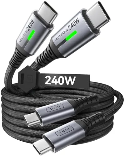 INIU 240W Cable USB C Carga Rapida, [2-Pack 2m] PD3.0 Cable USB C a USB C, Nylon Cable Carga Rapida Tipo C para iPhone 16 15 Pro max, MacBook iPad, Note20, Pixel 7, Dell Laptop Steam Deck, Samsung ecc