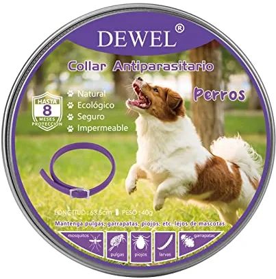 DEWEL Collar Antipulgas Perros, de Protección Efectiva de 8 Meses, Collar contra Pulgas Garrapatas y Mosquitos, Natural y Seguro para Gatos y Perros Pequeños, 63.5 cm Morado 1 Unidad