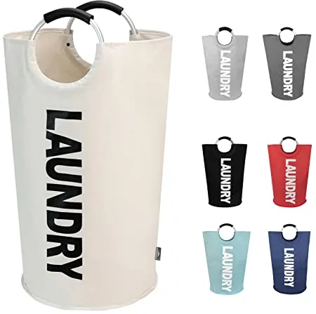 DOKEHOM 90L Cesta de Ropa Grande, Bolsa de Lavandería Plegable, Cesto Alto y Autoportante Para Ropa, Cesto de Lavado Plegable (Beige)