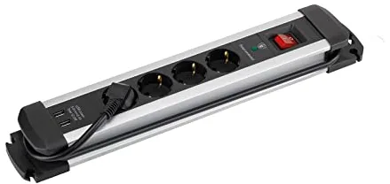 SIMON - Enchufe Múltiple Extrapower Regleta de Enchufe Plano, Ladrón de Enchufes con Interruptor, 4 Tomas Schuko 16 A 250V + 2 Enchufes USB A, Protección de Sobretensiones y Cable 1,5M, Color Aluminio