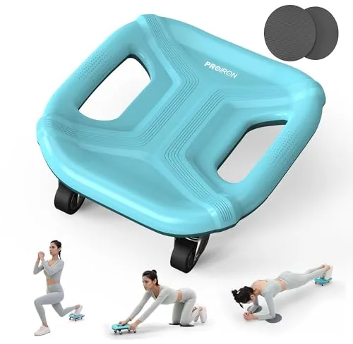 PROIRON Rueda Abdominal, 4 Ruedas Ejercitador Abdominal Placa Deslizante Multifunción, con Alfombrilla para Rodillas, para Ejercicio Abdominales en Casa y Gimnasio, Azul