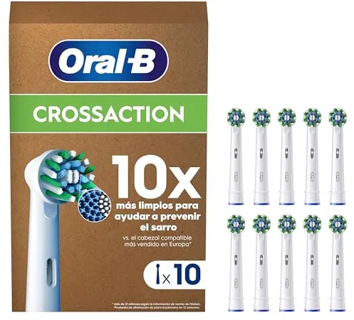 Oral-B Pro CrossAction Cabezales De Recambio ORIGINALES para Cepillo de Dientes Eléctrico Oral-B Pro, Pack de 10 Recambios Con Indicador De Uso, Blanco (Tamaño Buzón)