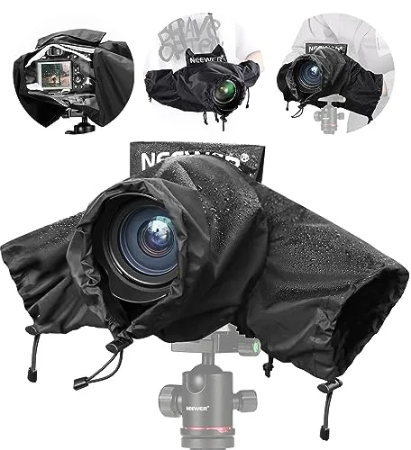 NEEWER Protector de Lluvia para Cámara, Impermeable Nylon Duradero Tamaño Pequeño Compatible con Canon Sony Nikon DSLR Cámara Vlog sin Espejo y Lente hasta 200mm, con Mangas, Cordones, Ventana, PB003