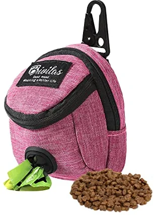 FuninCrea Bolsa de Golosinas para Perros, Bolsa Premios Perros con Dispensador de Bolsas de Excrementos Integrado Tela Oxford Bolsa de Entrenamiento para Perros para Viajes (Rojo)