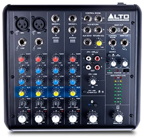 ALTO TrueMix 600 Mesa de Mezclas Con 2 Entradas XLR de Micrófono, Interfaz de Audio USB y Bluetooth Para Podcasts, Actuaciones en Vivo, Grabaciones, DJ, Windows y Mac