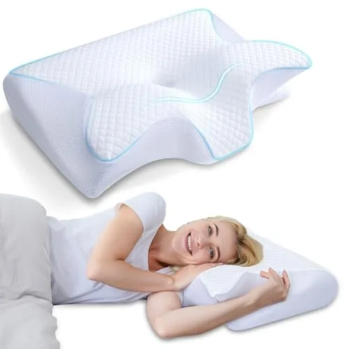 HOMCA Almohada Cervical, 2 en 1 Almohada Ergonómico Espuma de Memoria Almohada para Soporte de Cabeza/Cuello/Hombro, Relajación y Alivio del Estrés, 60x40x12/14cm