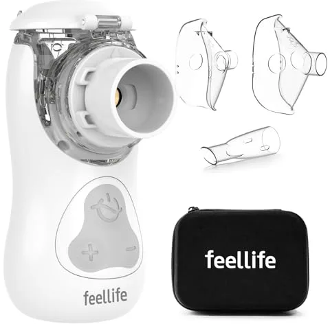 FEELLIFE Nebulizador Portatil Silencioso Tipo C Recargable, Nebulizador Bebés y Adultos Tasa de Atomización Ajustable, Nebulizador para Alivio de la tos, Rinitis y Síntomas Respiratorios
