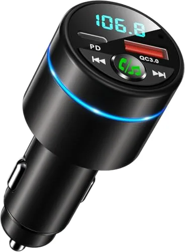 Mohard Transmisor FM Bluetooth Coche 5.3, Metal PD 30W & QC3.0 18W Cargador Coche Rápido, Manos Libres Receptor Música Bluetooth con Cancelación Ruido, con Anillo Luz & Música Alta Fidelida Car