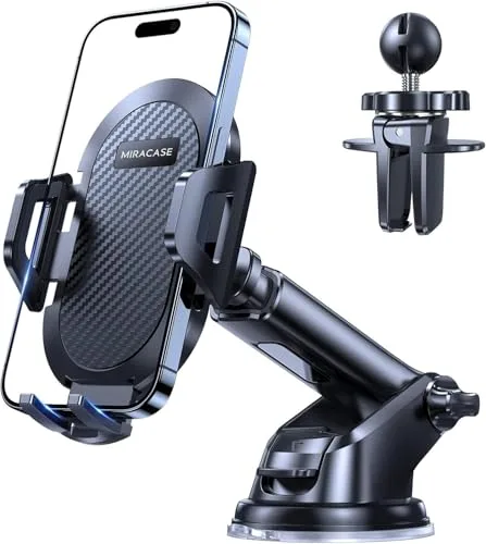 Miracase Soporte Móvil Coche [Robusto y Seguro] 3 en 1 Suporte Universal Telemovel Carro Salpicadero&Parabrisas&Ventilación, Compatible con iPhone 16 15 14 13 12 11 Pro MAX XS XR X, Android