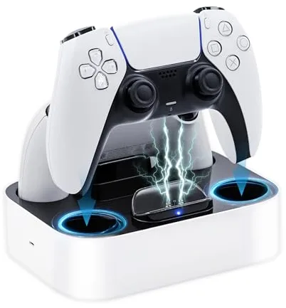 Mcbazel - Estación de carga PS5, mando PS5, cargador de doble carga, protección contra el sobrecalentamiento, estación de carga triple protección con indicador LED para PlayStation 5 DualSense Manette