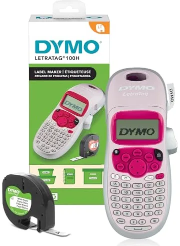 DYMO LetraTag LT-100H etiquetadora | Impresora de etiquetas portátil | Teclado ABC / Pantalla LCD de 13 caracteres | Perfecta para la oficina o para el hogar | Rosa