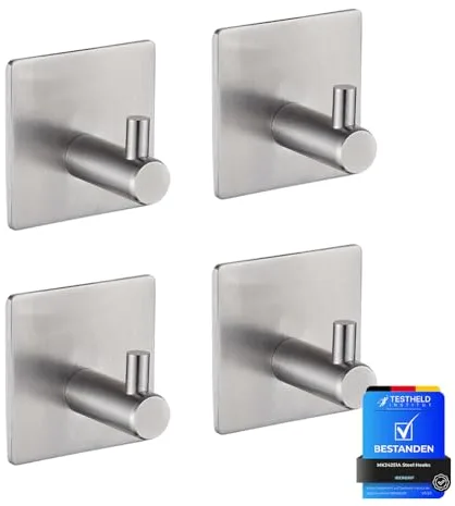 Ibergrif MK34251A, Ganchos Acero, Soporte de Pared para Toallas de Baño, Colgador Cocina, 4 Piezas, Acero Inoxidable, Plata