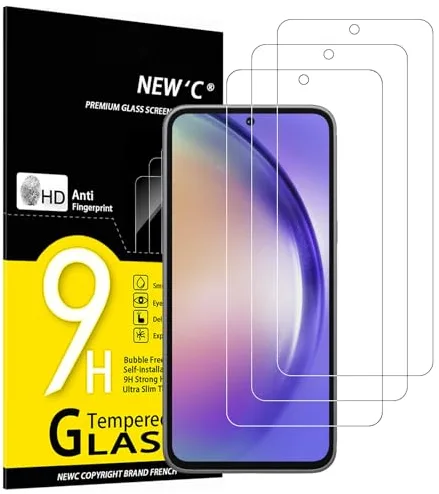 NEW'C 3 Piezas, Protector Pantalla para Samsung Galaxy A54 5G, Cristal templado Antiarañazos, Antihuellas, Sin Burbujas, Dureza 9H, 0.33 mm Ultra Transparente, Ultra Resistente