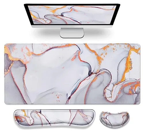 Gimars 3 en 1 Alfombrilla Ratón XXL Reposamuñecas Teclado & Ratón Ergonómico, 800x304mm Alfombrilla Escritorio, Mouse Pad Tapete Rato Espuma con Memoria Reposa Muñecas para Office Home, Nube Dorada