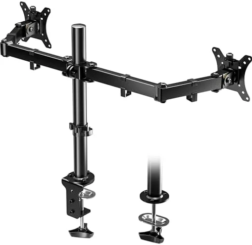 BONTEC Soporte Monitor Doble para Monitors de 13-30 Pulgadas, Brazo Monitor Doble con Ajustable en Altura, Inclinación, Giro y Rotación, VESA 75x75/100x100 mm, Capacidad 8kg por Brazo