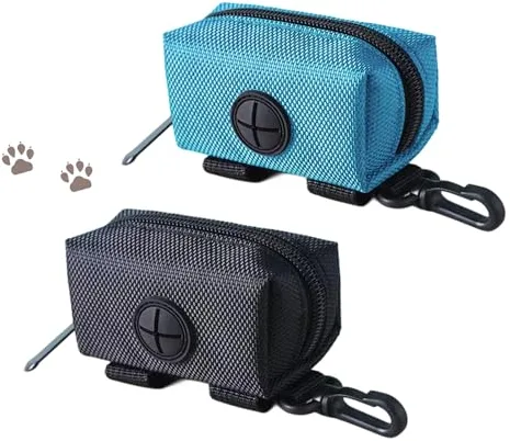 Dispensador Bolsas Caca Perro 2 Piezas,Dispensadores de desechos para Mascotas,Dispensador Bolsas de Caca con Gancho,para Amantes de las Mascotas Caminando, Corriendo(negro+azul)