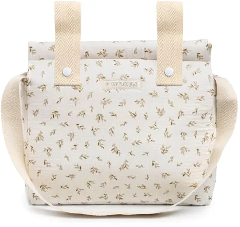 MIMUSELINA Bolso Panera Bolso Carro Bebe Elegante y Funcional - Diseño Versátil con Gran Capacidad, Asas Múltiples y Cremallera Segura - Duradera y Fácil de Limpiar - 100% Algodón (Ecru)