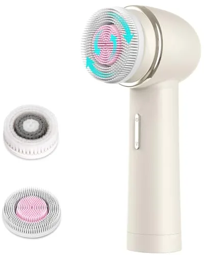 MYCARBON Cepillo Limpiador Facial Eléctrico 2500 mAh Recargable Masajeador Eléctrico Limpiador 2 Modos 360° Rotación Cepillo Facial 2 Velocidades 2 Repuesto IPX7 Impermeable FCD4 Rosa