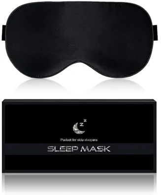 Aosun Antifaz para dormir de seda, antialérgico, de seda de morera 100% pura, antialérgica, con diadema ajustable, adecuado para hombres y mujeres (negro)