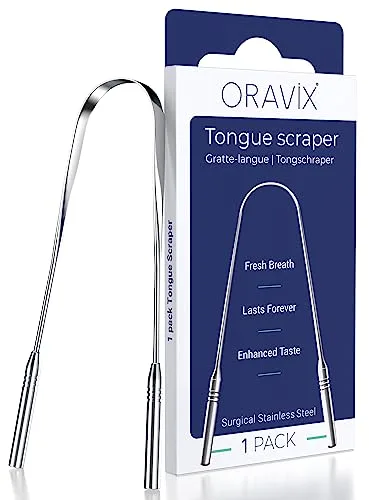 Raspador lengua acero inoxidable | Limpiador lengua | Mejor aliento e higiene bucal | Limpiador lingual acero inoxidable | Raspador lengua para niños y adultos | Halita | ORAVIX