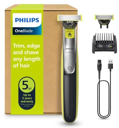 Philips OneBlade 360 - Maquinilla de Afeitar Híbrida, Barbero Eléctrico y Afeitadora, 2 Cuchillas 360, Peine-Guía Ajustable 5 en 1 (modelo QP2734/30)