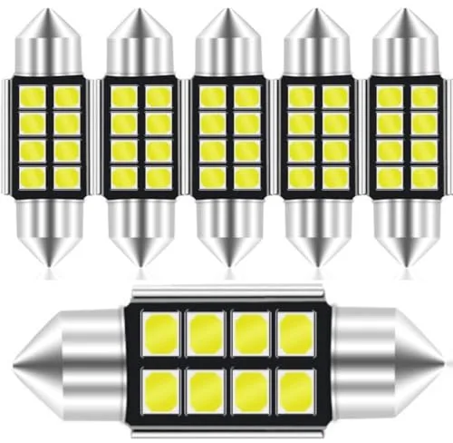 C5W Led.(6 uds).Luces Led Coche.Luz Matricula.CANBUS 12V.Longitud: 31 mm.Varios tamaños a elegir (31-36-39 y 42 mm).Para Maletero,Guantera,Puertas.Bombillas Led Coche.Blanca Ultrabrillante. ALBURANⓇ